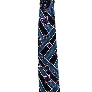 Urban Canvas Men’s Silk Neck Tie Blue White Purple Geometric Design Made In USA